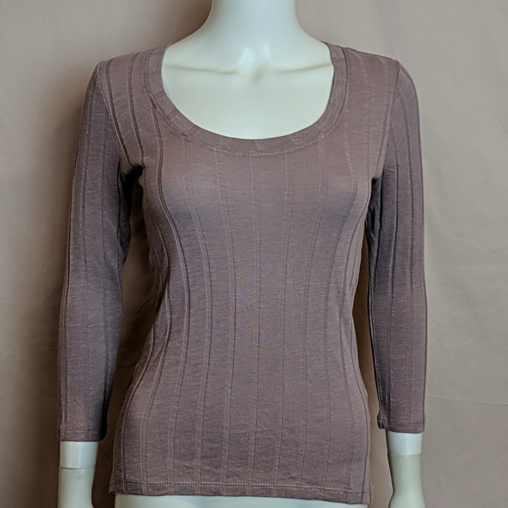 Sanctuary 3/4 Sleeve Mauve Ribbed Ruby Scoop Neck Top Size XS